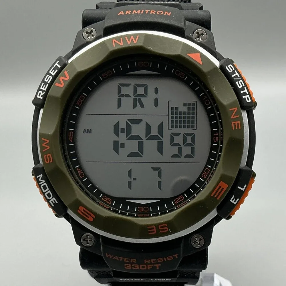 Armitron Pro Sport Mens Watch 51mm Gray Digital Dual Time Chrono New Battery